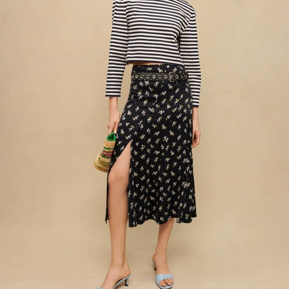 Maje Juguet Leopard Floral Print Midi Skirt - Picture 1 of 5